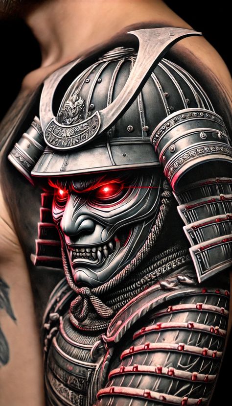 Guerrero Samurai Tattoo, Japanese Warrior Tattoo Sleeve, Demon Samurai Tattoo, Samurai Warrior Tattoo Design, Japanese Ronin, Ninja Tattoo, Japanese Warrior Tattoo, Samurai Tattoo Sleeve, Koi Tattoo Sleeve