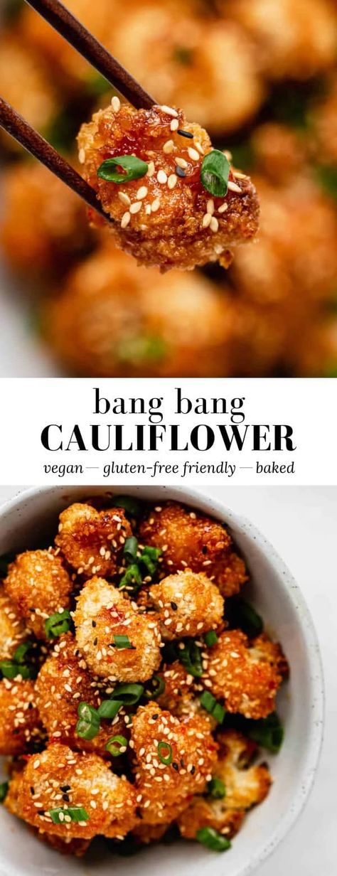 This Bang Bang Cauliflower is battered, covered in panko and baked until perfectly crispy, then tossed with a sweet and spicy chilli sauce! #bangbangrecipe #cauliflowerrecipe #bangbangcauliflower #sweetchilisauce Bang Bang Cauliflower Recipe, Spicy Chili Sauce, Bang Bang Cauliflower, Spicy Chilli, Spicy Cauliflower, Cauliflower Recipe, Cauliflower Bites, Baked Cauliflower, Spicy Chili