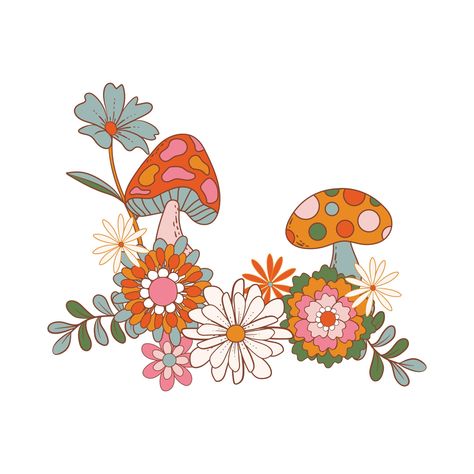 Boho Flower Mushrooms 🍄  Digital download only Boho Flower Pattern, Boho Flowers Drawing, Abstract Mushroom Art, Flowers Branding, Boho Drawing, Boho Mushroom, Fungi Illustration, Flowers And Mushrooms, Collage Supplies