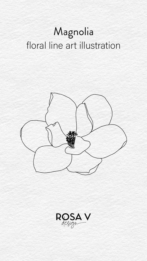 Black line art illustration of a magnolia flower Tiny Floral Tattoo, Sewing Tattoos, Magnolia Tattoo, Minimalist Tattoo Ideas, Botanical Line Art, Floral Line Art, V Design, Flower Logo Design, Magnolia Design