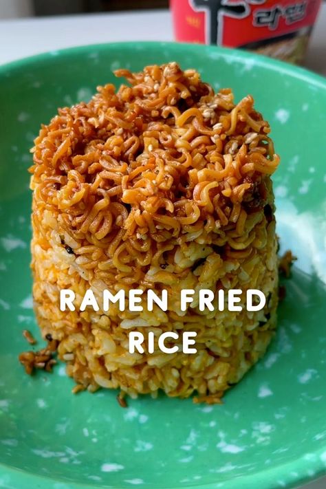 Simple. Crunchy. Easy. Don't sleep on cheap eats. This ramen fried rice might be one of the best things I've ever made. Ramen And Rice Recipes, Ramen Fried Rice, Pan Fried Ramen Noodles, Dynamite Rice, Ramen And Rice, Ramen Meals, Fancy Rice, Top Ramen Recipes, Starch Recipes