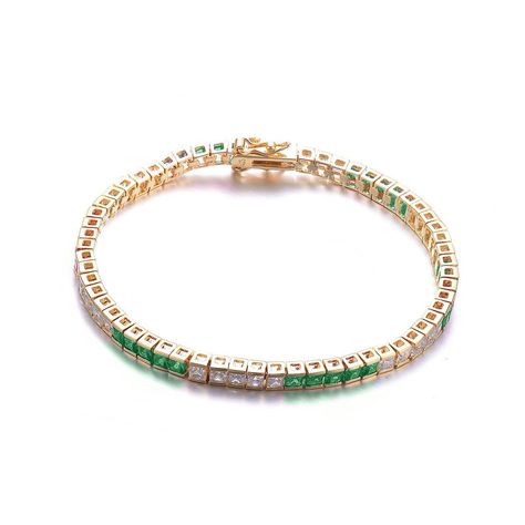 This classic tennis style bracelet beautifully dresses up any outfit. The cubic zirconia stones are accented with bright green stones set in gold plated sterling silver. diamond braceletsdiamond ankle braceletsdiamond bracelets for menexclusive diamond braceletsdiamond friendship braceletsdesigns of diamond braceletsnew diamond bracelets Buy Earrings Online, Tennis Jewelry, Diamond Bangles, Tennis Style, Gems Bracelet, Classic Bracelets, Gold Plated Bracelets, Mens Jewelry Bracelet, Tennis Bracelet