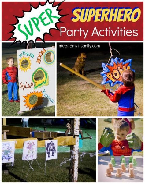 Superhero Birthday for Kids - Game and activity ideas. Superhero Party Activities, Superhero Birthday Party Games, Avenger Party, Superhero Party Games, Super Hero Party, Marvel Birthday Party, Marvel Party, Avenger Birthday Party, Spiderman Birthday Party