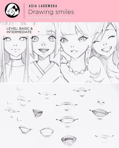 Drawing Tips Mouth, Mouth References, Anime Mouth Drawing, Anime Mouth, Smile Drawing, 얼굴 드로잉, Mouth Drawing, Anime Tutorial, Manga Drawing Tutorials