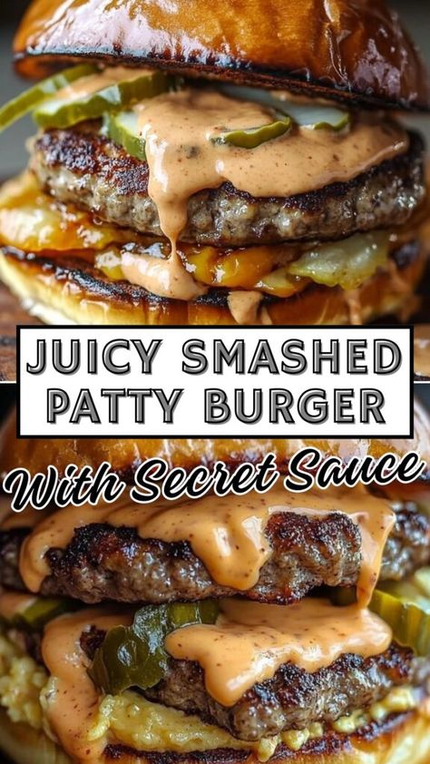 Secret Sauce Recipe For Burgers, Smash Burger Tips, Ground Beef Recipes Burgers, Burger Healthy Recipes, Ground Beef Burger Patties, Juicy Burger Recipe Stove, Bbq Smash Burger, Ground Beef Hamburgers, Skillet Hamburger Patties