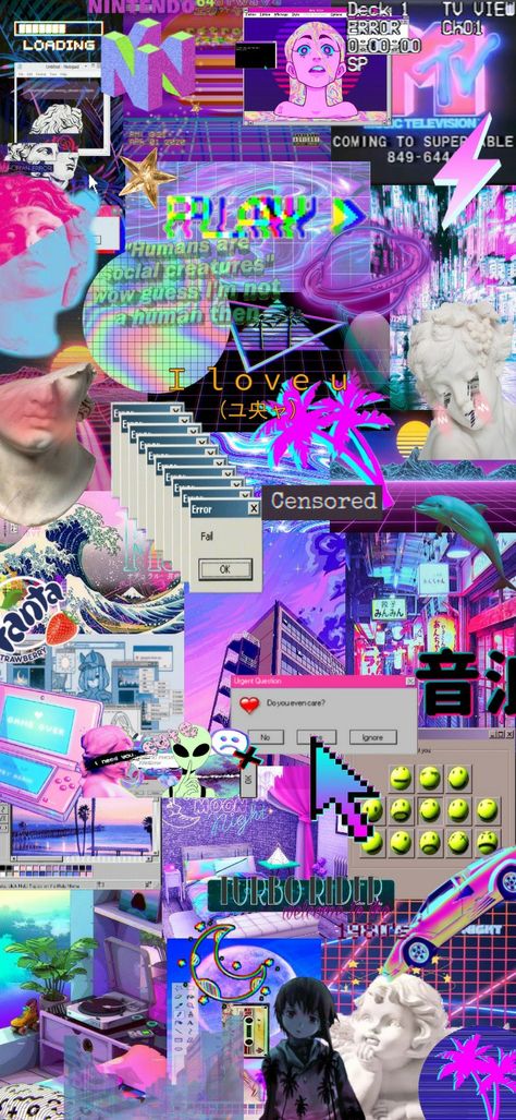 Vaporwave Ipad Wallpaper, 2000s Retro Aesthetic, Futuristic Wallpaper Aesthetic, Vaporwave Art Wallpapers, Hyperpop Aesthetic Wallpaper, Electropop Aesthetic, Retrowave Aesthetic Wallpaper, Dark Vaporwave Aesthetic Wallpaper, Retro Futuristic Poster