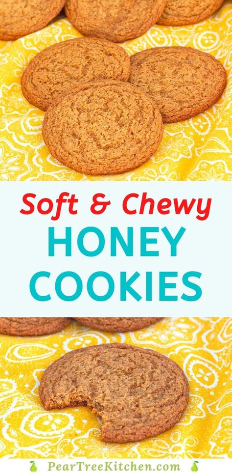 Easy recipe for soft and chewy honey cookies. These cookies are loaded with the flavor of honey and are perfect for quick snacks and holiday cookie trays. Peanut Butter Cookies Made With Honey, Honey Treats Desserts, Things To Use Honey For, Powdered Honey Recipes, Honey Dough Cookies, Hot Honey Cookies, Treats Made With Honey, Honey Uses Food, Chewy Honey Cookies