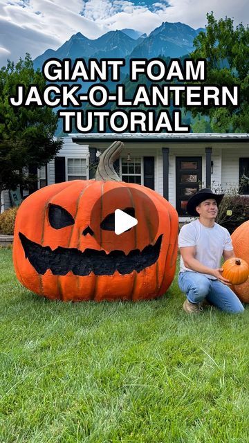 Scary Pumpkin Yard Decor, Diy Giant Jack O Lantern, Expanding Foam Halloween, Diy Large Pumpkin Decoration, Diy Big Pumpkin, Giant Pumpkin Diy, Diy Giant Pumpkin, Isaac Alexander, Diy Jack O Lantern