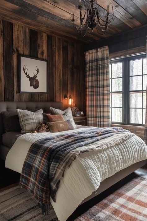 "Add a touch of cabin charm to your home with a Rustic Cabin-Inspired Bedroom! 🛏️🌲 Perfect for creating a warm, inviting space that feels like a getaway. 🌟✨ #CabinVibes #RusticBedroomDecor #CozyHome" Cabin Inspired Bedroom, Adult Male Bedroom Ideas, Ranch Bedroom, Wood Headboards, Male Bedroom Ideas, Lodge Bedroom, Gothic Decor Bedroom, Mens Bedroom Decor, Masculine Interior