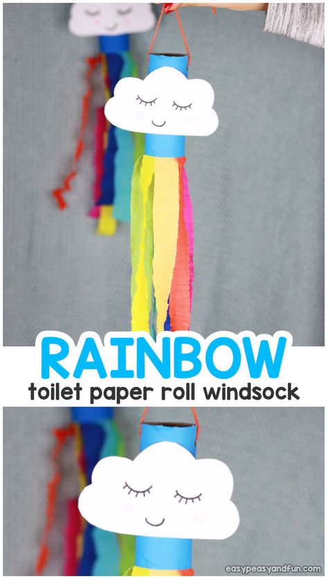 Rainbow Windsock Toilet Paper Roll Craft - Easy Peasy and Fun Rainbow Windsock, Craft Rainbow, Toilet Paper Roll Craft, Roll Craft, Fox Crafts, Toilet Paper Crafts, Spring Crafts For Kids, Rainbow Paper, Toilet Paper Roll Crafts