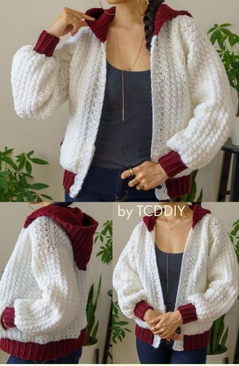 Visit our shop for Beginner Friendly Crochet Wear Patterns! Included Stitch Guide and Surprise Gifts for all purchaes. Crochet Cardigan Tutorial, Crochet Hoodie, Hoodie Pattern, Valentines Crochet, Haken Baby, Crochet Sweaters, Crochet Fashion Patterns, Crochet Jacket, Crochet Clothes Patterns