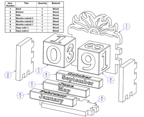 Wooden perpetual calendar plan – Parts list Wooden Perpetual Calendar, Wood Calendar, Block Calendar, Wooden Calendar, Woodworking School, Diy Calendar, Learn Woodworking, Perpetual Calendar, Woodworking Ideas