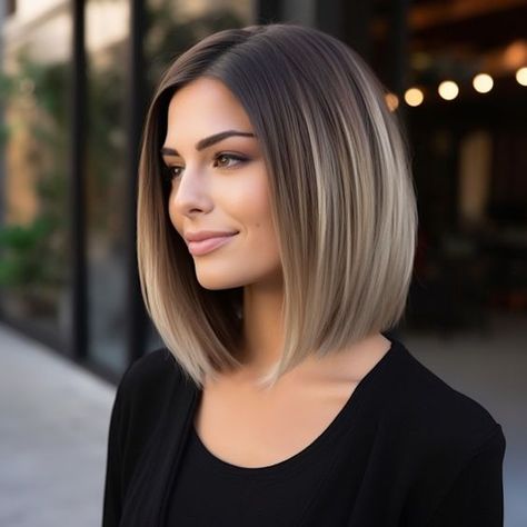 Shoulder Length Bob Balayage, Shoulder Length Aline Bob, Lob Haircut For Square Face, Lob For Square Face, 30s Haircut For Women, Medium Length Haircut Square Face, Bob Hairstyles For Square Face, Side Part Bob Hairstyles, Angled Lob Haircut