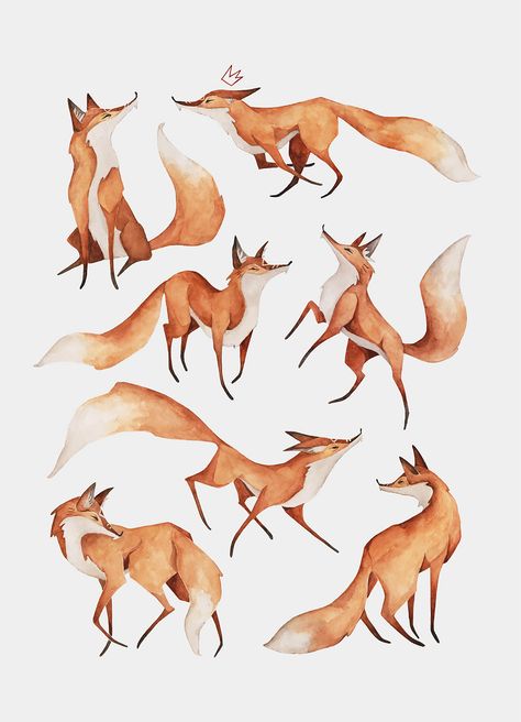 Fox Profile Drawing, Running Fox Illustration, Fox Walking Drawing, Fox Poses Reference, Fox Reference Drawing, Fox Drawing Reference, Fox Sketches, Foxes Drawing, Fox Digital Art