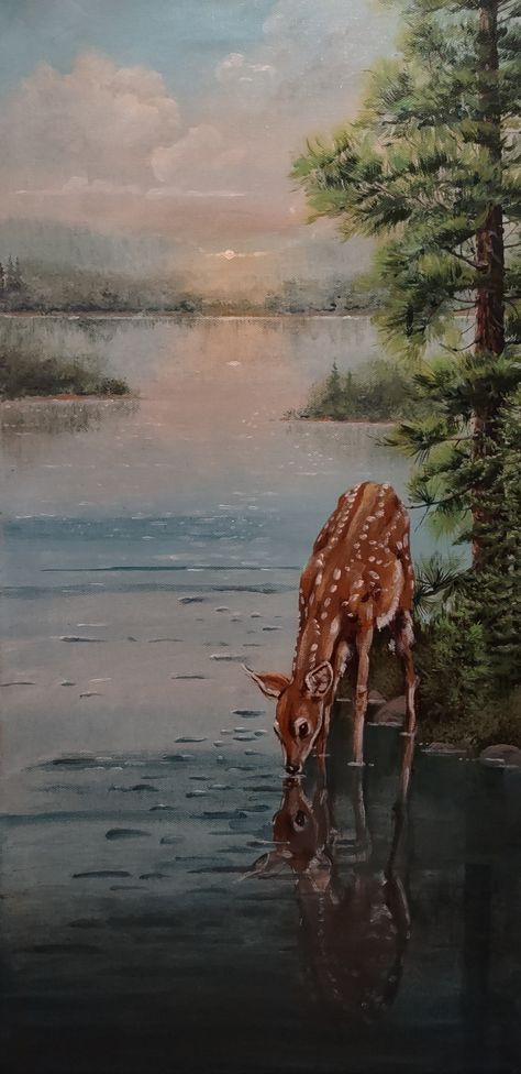 Deer Drinking Water Painting, As The Deer Pants For The Water Art, Psalms 42:1, Psalm 23 Painting, Deer Drinking Water Drawing, As The Deer Pants For The Water, Deer By Water, Psalms Artwork, Deer Drinking Water