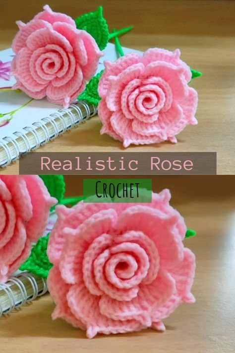 Crochet Realistic Rose Free Crochet Rose Pattern, Crochet Realistic, Crochet Rose Pattern, Crochet Beaded Necklace, Crochet Appliques, Realistic Rose, Rose Tutorial, Booties Crochet, 3d Rose