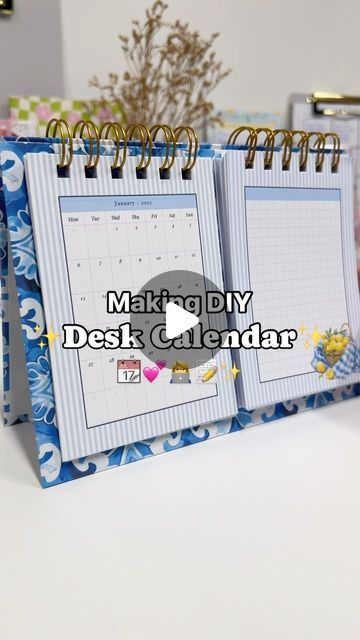 Planify Pro - Planner Design Program on Instagram: "Making a DIY Desk Calendar with Notes✨📆 Very similar to making regular planners, but here you would connect the bottom with a piece of folded cardstock so it can stand 🥰  Materials used: - Chipboard - Cardstock - Paper of your liking  - O-wires - Any kind of Glue (PVA is great)  The cover design, calendar and notes pages have been made and downloaded from Planify Pro. If you’re a seller and interested in using the designs commercially, check out the business plan ✅ It comes with 500+ patterns, 2000+ graphics, fonts and tons of ready to use templates 💖" Desk Calendar, Calendar With Notes, Diy Desk, Diy Desk Calendar, Desk Calendars, Desk Calendar Template, Desk Calendar Design, Design Calendar, Notes Design