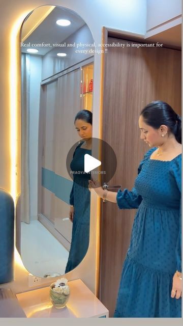 Pradnya Tunge on Instagram: "Real comfort, visual and physical, accessibility is important for every design !! Dressing unit view ! @interiorsbypragyatunge #interiors #interiordesign #dressingroom #interior #interiordesign #homedecor #dress #fashion #dressing #dresses #dressingtable #home #design #dressingroomgoals #bedroom #dressup #dressingroomdecor #makeup #homesweethome #fashionista #decor #homeinspo #style #love #dressingroominspo #interiors #bedroomdecor #shopping #homeinterior #newbuild #dressoftheday #clothes" Dressing Unit In Bedroom, Simple Dressing Table Ideas Bedroom, Bed Design With Dressing Table, Dressing Area Design, Dressing Unit Design, Dressing Table Design Bedrooms, Full Length Mirror With Storage, Dressing Unit, Dressing Room Decor