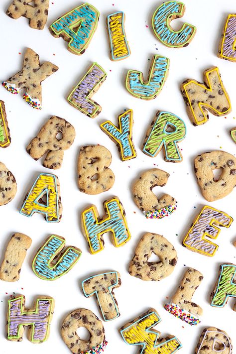 Chocolate Chip Roll-Out Letter Cookies Letter Cookies, Alphabet Cookies, Mini Chips, Oh Happy Day, Cookie Designs, Eat Dessert, Sweets Treats, Yummy Cookies, Dessert Bars