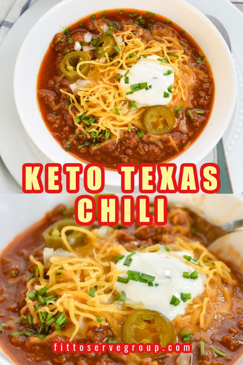 Texas Chili (Keto) Keto Texas Chili, Keto Chilli Recipes Instapot, Keto Beef Chili Recipe, Keto Chili Soup Recipes, Best Low Carb Chili, Crock Pot Keto Chili, Best Keto Chili Recipes, Keto Crockpot Chili, Keri Chili