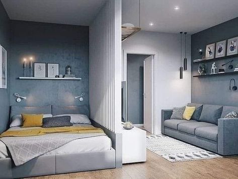 Small Apartment Plans, Studio Apartment Floor Plans, Reka Bentuk Bilik Tidur, Studio Apartment Living, Studio Apartment Design, Hiasan Bilik Tidur, Small Apartment Interior, Condo Interior, Deco Studio