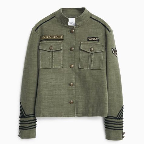 Jackets Cropped, Green Khaki Jacket, Cropped Military Jacket, Military Field Jacket, Military Inspired Jacket, Patch Jacket, Khaki Jacket, Green Field, Army Green Jacket