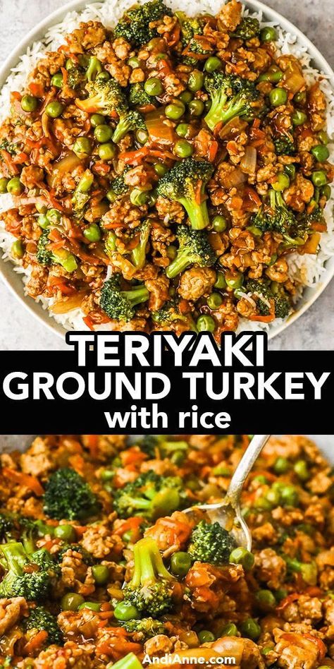 This Teriyaki Ground Turkey with Broccoli and Peas is the answer to all your dinner needs. Made in just 20 minutes, this rice bowl is a game changer for busy weeknights. The teriyaki ground turkey combines with the vibrant colors of the broccoli and peas, while the tangy teriyaki sauce brings all the flavors together. Get ready to impress at dinner time with this easy-to-make recipe that's not only healthy but deliciously satisfying too. Ground Turkey With Rice, Teriyaki Ground Turkey, Ground Turkey Broccoli, Turkey Broccoli, Teriyaki Turkey, Turkey Rice, Ground Turkey Recipes Healthy, Healthy Bowls Recipes, Healthy Bowls