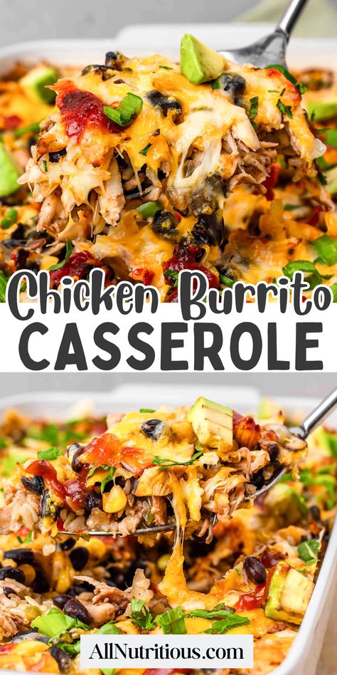 Chicken Burrito Casserole Easy Supper With Chicken, Dishes For Diabetics Easy Recipes, Supper Meal Prep For The Week, Large Healthy Meals, Protein Heavy Meals Dinners, Chicken Burrito Casserole Easy Recipes, Burrito Bowl Casserole, Shredded Chicken Macro Recipes, Dinner Casserole Recipes Healthy