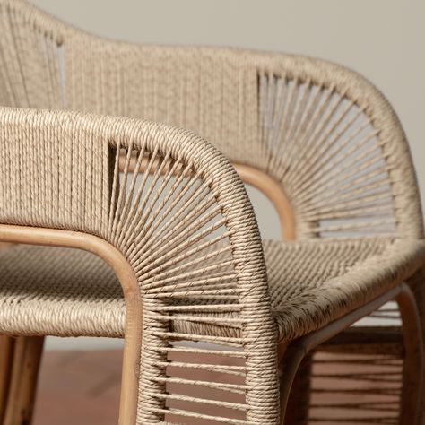 Inspired by the twisting vines of wine country's vineyards, the Glen Ellen Arm Chair offers effortless elegance in indoor and outdoor spaces. Featuring sustainably harvested rattan wrapped with performance rush, this stylish seat will take you through seasons to come. For outdoor use we recommend protective covers and storage in inclement weather. Coastal Hotel Lobby Interior Design, Rattan Banquette, Sustainable Chair, Ochre Walls, Outdoor Furniture Ideas, Lobby Seating, Rattan Outdoor Furniture, Woven Chair, Living Room Stools