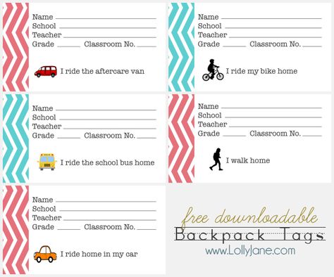 Back-to-school DIY backpack tag | free printable Backpack Tags Diy, Preschool Preparation, Fashion Activities, Kids Backpack Tags, School Bus House, Diy School, Tag Templates, School Printables, Diy Backpack