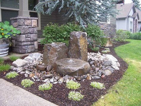 3 DIY Water Features Yard Water Fountains, Yard Fountain, Landscaping With Fountains, Diy Water Feature, Outdoor Water Features, Forest Grove, Backyard Water Feature, Front Yard Design, Front Landscaping