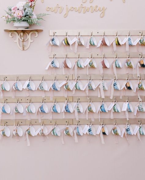 Jasmine on Instagram: “Swipe 👉🏻☕ Playful and Unique seating plan for Grace and Rex Colorful tea cups, calligraphy place cards and blush silk ribbons for decor.…” Storybook Wedding Seating Chart, Colorful Tea Cups, Bridgerton Vibes, Bridgerton Wedding, Calligraphy Place Cards, Unique Seating, Party Seating, Table Seating Chart, Tea Party Table