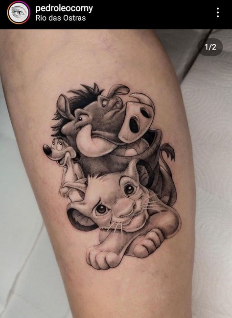 Rafiki Tattoo, Disney Characters Tattoos, Disney Inspired Tattoos, Pop Culture Tattoos, Nature Tattoo Ideas, Cartoon Tattoo Ideas, Disney Sleeve Tattoos, Lion King Tattoo, Animated Shows