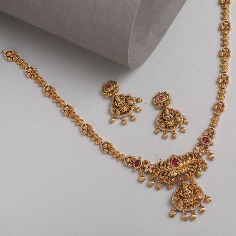 Fancy Jewellery Necklace Gold, Luxury Long Gold Sets, Gold Necklace With Earrings Set, Antique Gold Long Necklace Designs, Gold Jewelry Fashion Necklace Indian, Necklace Models Gold, Cz Necklace Indian Gold, Gold Necklace Set Long, Simple Antique Necklace Gold