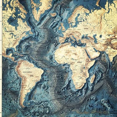 World #bathymetry  Or can you think of a better caption?  #geography #ocean #seafloor #ecology #geology #geodata #topographicmap… Ocean Topography, Navy Office, Topography Map, Apocalypse World, Ocean Floor, History People, Vintage Art Print, Cool Captions, Oceanography