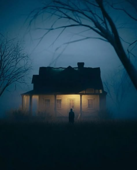 sky, house, fog, home, bungalow, light, window, storm, building, haunt, family, tree, abandoned, smoke, architecture, dawn, winter, mist, silhouette, ghost Cinematic Horror Photography, Dark Cinematic Photography, Southern Horror, Dp Inspiration, Noir Painting, Eerie Images, Cold Lighting, Gothic Americana, Night Paintings