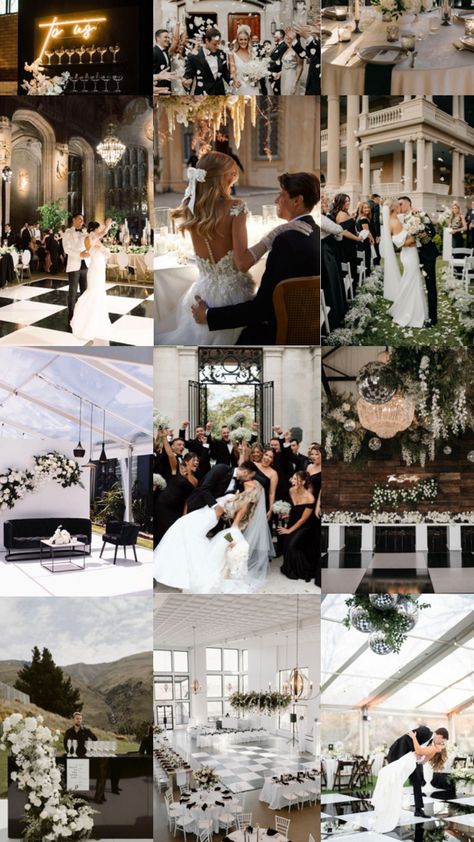 Classy Theme, Wedding Theme Color Schemes, Elegant Wedding Themes, Black And White Wedding Theme, Tan Wedding, White Wedding Theme, Hollywood Wedding, Wedding Money, European Wedding