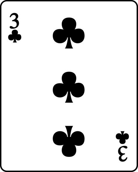 File:Playing card club 3.svg - Wikimedia Commons Crooked Smile, 3 Tattoo, Borderlands, Number 3, Playing Card, Wikimedia Commons, Tatting, Playing Cards, Disney Characters