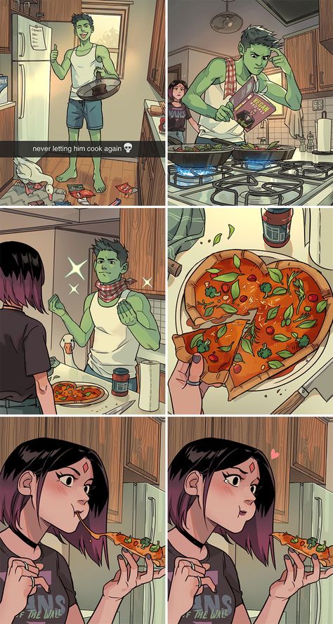 "He’s Learning How To Cook" Bats Drawing, Fuuny Memes, Comic Ideas, Teen Titans Fanart, Smen, Dc Comics Artwork, Beast Boy, Teen Titans Go, 영감을 주는 캐릭터