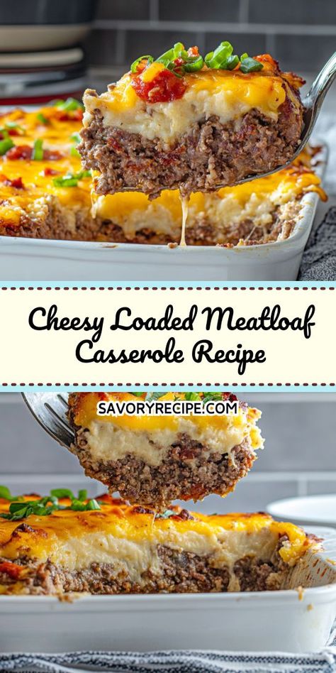 Elevate your dinner game with this Cheesy Loaded Meatloaf Casserole Recipe, a delightful addition to your ground beef recipes collection. This dish combines savory ground beef, rich cheese, and tasty toppings for a satisfying meal. Perfect for busy nights, enjoy the comfort of home-cooked goodness in every bite! Loaded Meatloaf Casserole, Loaded Meatloaf, Meatloaf Recipe With Cheese, Savory Meatloaf, Recipe With Cheese, Cheesy Meatloaf, Meatloaf Casserole, Cheese Stuffed Meatloaf, Meatloaf Ingredients