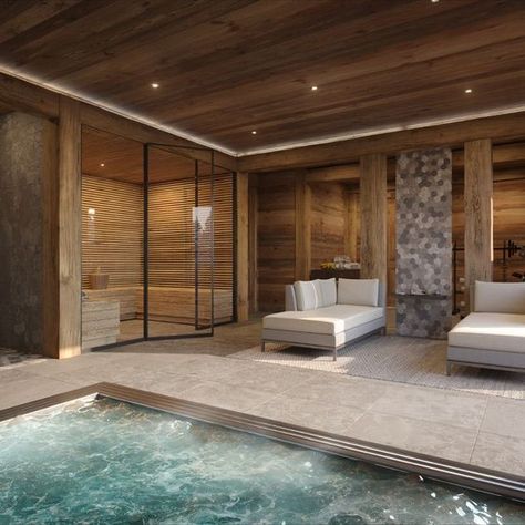 Spa House Design, Indoor Spa Room, Home Wellness Spa, Spa In Casa, Spa Luxe, Indoor Jacuzzi, Home Spa Room, Wellness Room, Indoor Pool Design