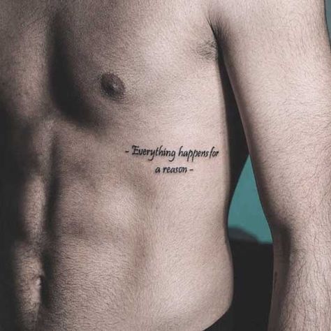 Men Rib Tattoo Quotes, Inspirational Quote Tattoos For Guys, Vertical Rib Tattoo Men, Men Tattoo Ideas Quotes, Side Rib Tattoo Men, Small Rib Tattoos For Guys, Rib Tattoos Men, Quote Tattoo Men, Quotes Tattoos For Men