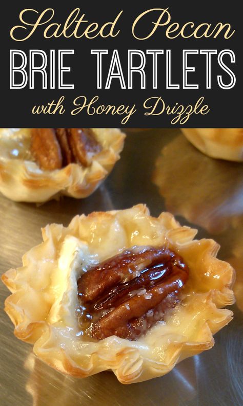 Brie Phyllo Cups, Brie Tartlets, Brie Phyllo, Pecan Brie, Sweet Appetizers, Creamy Brie, Honey Drizzle, Cottage Food, Brie Appetizer