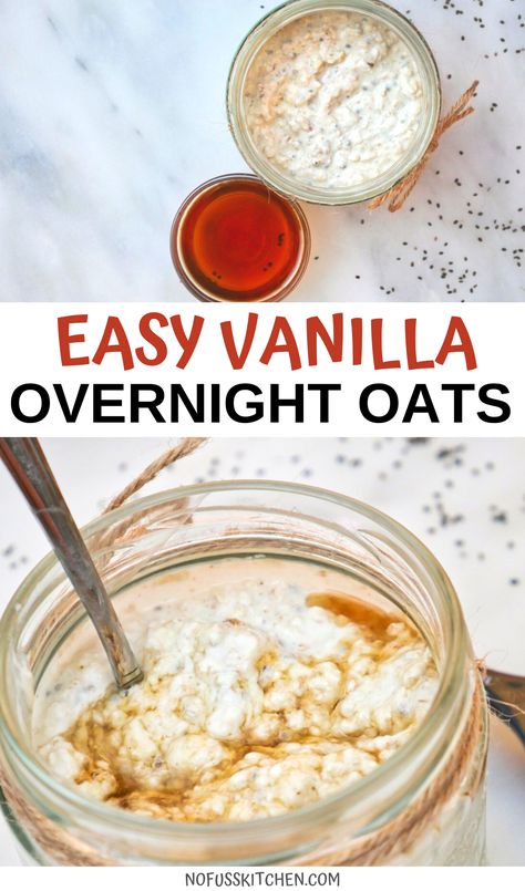 These vanilla overnight oats are absolutely delicious, easy overnight oats, and healthy overnight oats made with greek yogurt. All you need is vanilla extract and you've got yourself some perfectly easy overnight oats, the greatest breakfast recipe ever! Uses For Vanilla Extract, Overnight Vanilla Protein Oats, Vanilla Overnight Oats With Chia Seeds, Vanilla Overnight Oats Without Yogurt, Mush Vanilla Bean Overnight Oats, Vanilla Oatmeal Recipe, Beginner Overnight Oats, Overnight Vanilla Oats, Vanilla Yogurt Overnight Oats