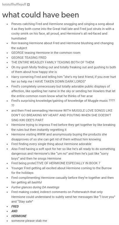 Fremione Headcanon, Fred X Hermione, Fred And Hermione, Stone Chinos, Yer A Wizard Harry, Harry Potter Ships, Harry Potter Headcannons, Harry Potter Love, Harry Potter Marauders