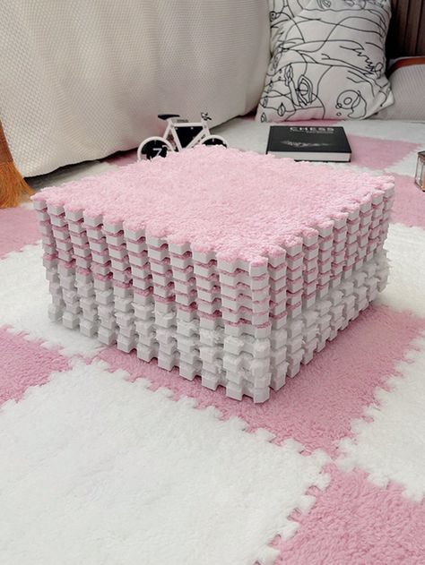 4pcs/set White & Pink Two Tone Plush Floor Mat Puzzle Foam Mat Full Cover Bedroom Carpet For Home Floor Crawling Pad, Multi-color Patchwork Fluffy Warm RugI discovered amazing products on SHEIN.com, come check them out! Apartment Styling, Checkerboard Floor, Puzzle Mat, Carpet Cover, Pink Images, Foam Mats, Apartment Style, Bedroom Carpet, Dream Bedroom