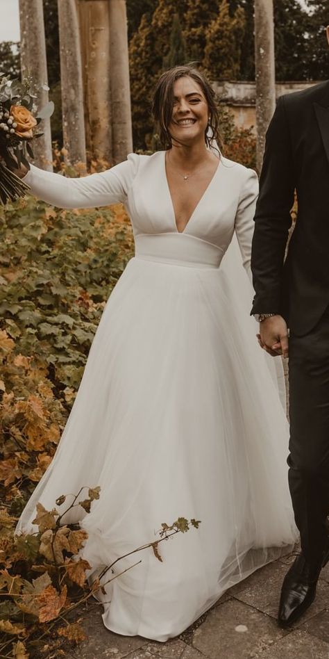 Long Sleeve Lace Wedding Dress Simple, Lomg Sleeve A Line Wedding Dress, Long Sleeved Wedding Dress Curvy, Winter Wedding Dress Curvy Bride, Long Sleeve A Line Wedding Dress Simple, Wedding Dresses Curvy Bride Body Types Casual, Long Sleeve Bride Dress, Satin Long Sleeve Wedding Dress Plus Size, Best Curvy Wedding Dress