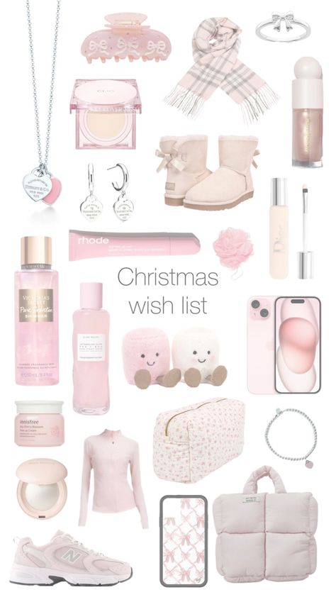 Pink Christmas List Ideas, Presents Aesthetic Christmas, Pink Gift Ideas Christmas, Pink Christmas Gifts Ideas, Christmas Wishlist Ideas Coquette, Christmas Gifts For Myself, Pink Birthday Gift Ideas, Pink Burr Basket Ideas, Pink Wishlist Ideas