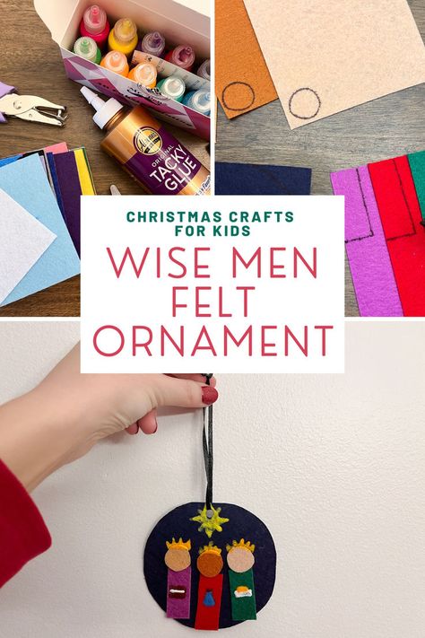 wise men felt ornament craft Diy Christian Ornaments Kids, Kids Nativity Ornament Craft, Wise Men Preschool Craft, Nativity Ornaments Diy Kids, Christmas Story Crafts For Sunday School, The Wise Men Craft For Kids, Christmas Story Ornaments Diy, Diy Nativity Ornaments For Kids, Christmas Crafts For Kids Religious