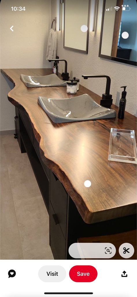 Wood Countertop Bathroom, Rustic Bathroom Remodel, Rustic Sink, Rustic Bathroom Vanities, Cabin Bathrooms, Rustic Bathroom Designs, Wood Bathroom Vanity, Wooden Bathroom, Rustic Bathrooms